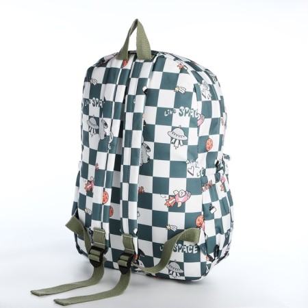 School backpack from textiles on a zipper, 3 pockets, green color-3