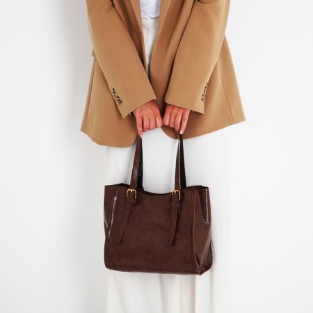 Bag Women's Tout with zipper, brown color-6
