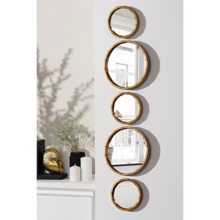 Bamboo wall mirrors, set - 5 pcs, D mirror surface 20.5/13 cm, golden color-1