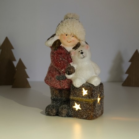 Souvenir Ceramics Light "Baby in a red coat, with a bear on a gift" 12x6.5x20 cm-1