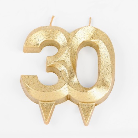 Candle for cake jubilee "line", number 30, gold shine, 8cm-1