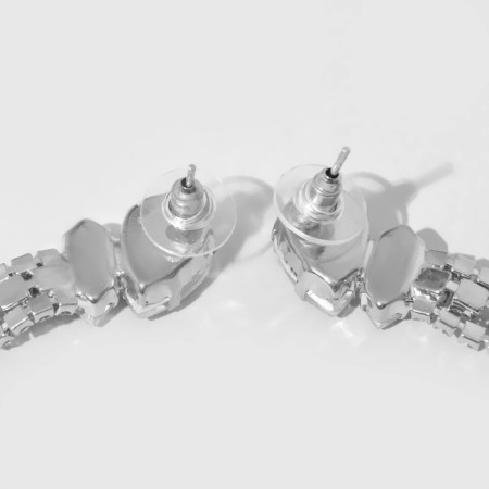 Hanging earrings with rhinestones "Waterfall" oval 3 threads, white color in silver, 32 cm-3
