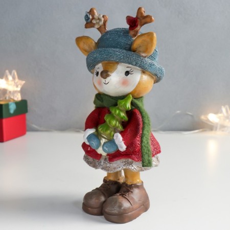 Souvenir of the polystone "deer in a blue hat with a Christmas tree" 8x7.5x18.5 cm-3