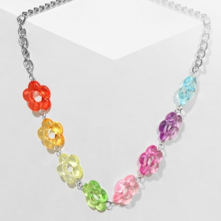 The necklace "Summer" flowers, color in silver, 44 cm-4