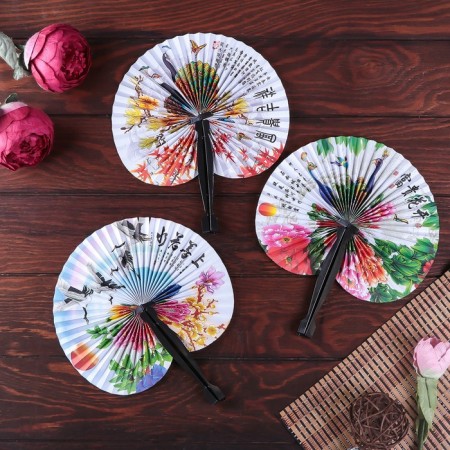 Fan plastic, folding paper-bow "with drawings" mix 13.5x2x1 cm-4