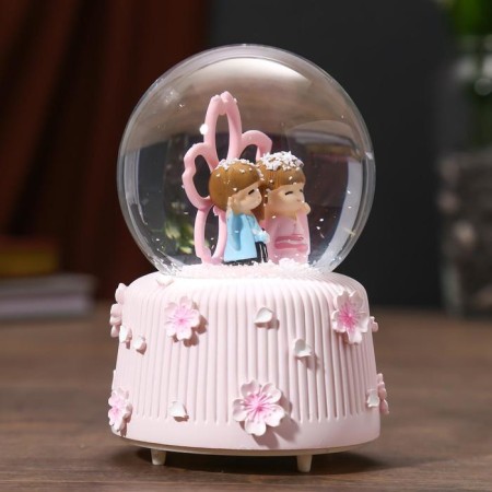 Souvenir polystone water ball light, music "kids at a large flower" mix 12x8x8 cm-2