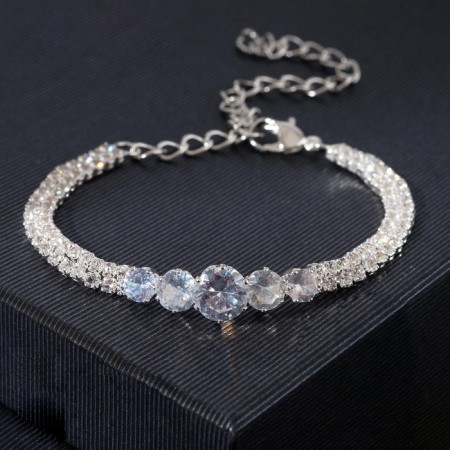 Bracelet with rhinestones "Zircon" Izk, arc, white color in silver, 15cm-5