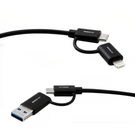 Cable 4 in 1 Ergolux ELX-CDC07-C02, USB-Type-C/ Type-C/ Lightning, 5A, 1.2M, Black-3
