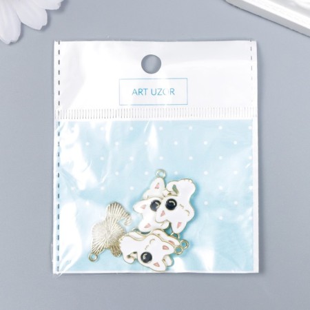 Decor for creativity metal, enamel "A kitten with a spot on the eye" White 2.6x1.5 cm-3