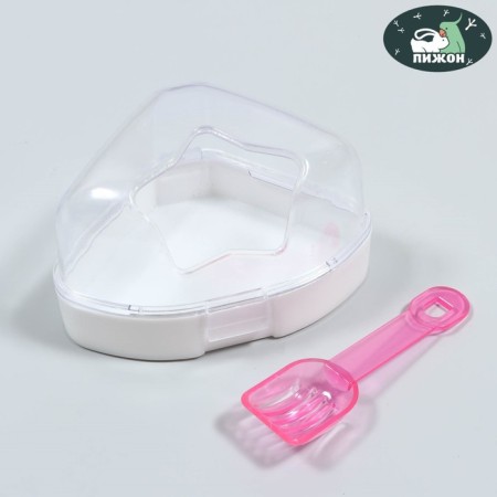 Bath for rodents angular with a spatula, 14 x 10.4 cm, white