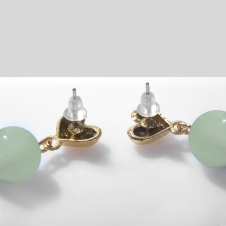 Earrings Assorted "Hearts" with beads, green color in gold-2