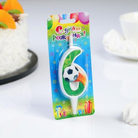 Candle for the Cake "Football", 10.2 cm, green number "6"-1