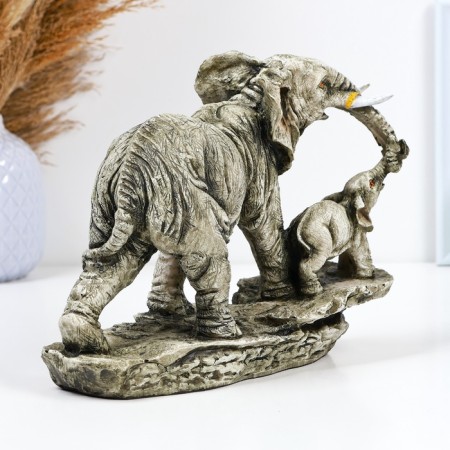 Figure "Elephant with Elephant on Stone" 20x10x28cm-2