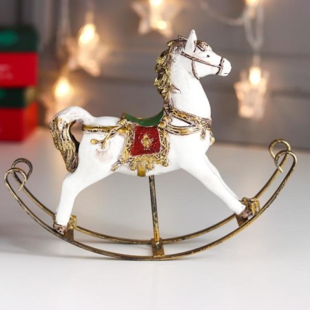 Souvenir Polystone "Horse-rocking, gold tail and mane" 18x5.5x21 cm-1