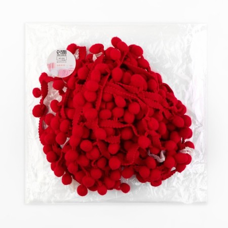 Decorative braid with pompons, 25 ± 5 mm, 9.1 ± 0.5 m, red color-2