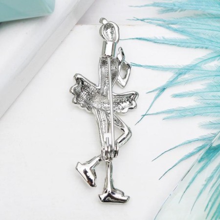 Brooch "skater", white color in silver-1