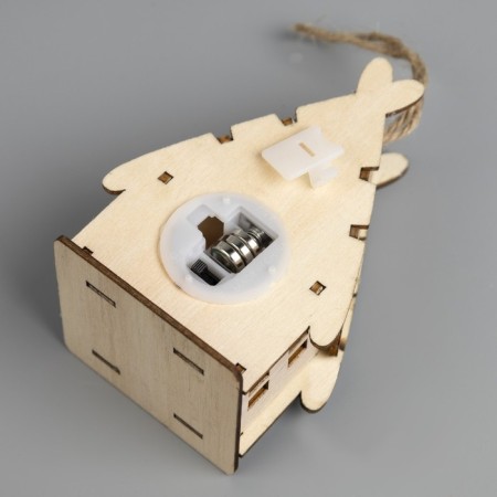 Christmas tree toy "House with a snowman", from batteries, a glow of warm white-2