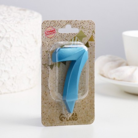 Candle in the Cake "Fine", number "7", blue metallic, 6.5 cm-3