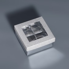 Box for 4 sweets silver glitter, 8.5 x 8.5 x 4 cm. Confectionery packaging