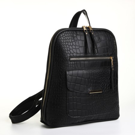 City backpack on a zipper, black color