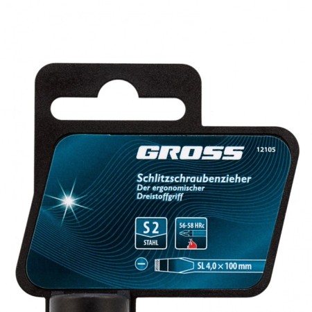 Screwdriver GROSS, SL4 x 100 mm, S2, three -component handle-3
