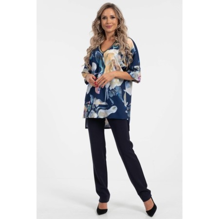 Female blouse, size 48, blue, beige color-2