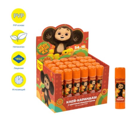 Glue-pencil PVP 15g, multi-bullets "Cheburashka", with a colored indicator