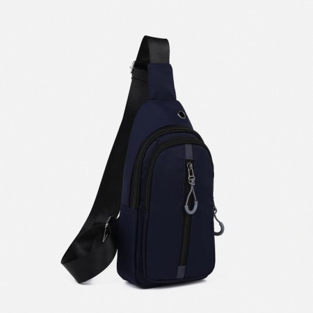 Male sling bag from textiles, headphone opening, blue color-1