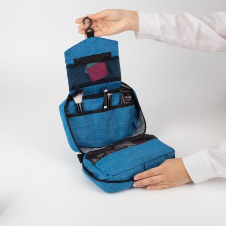 Cosmetic bag, 2 parts on lightning, with hook, blue color-2