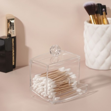 Organizer for storing cotton sticks, with a lid, 9 × 7 × 10 cm, in a cardboard box, the color is transparent-2