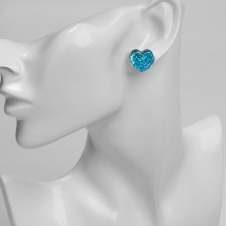 Earrings plastic "Caramel" heart confetti, blue color-4