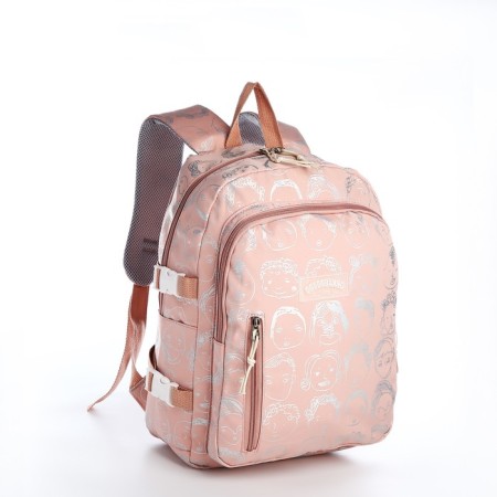 School backpack from textiles on lightning, 4 pockets, pink color-2