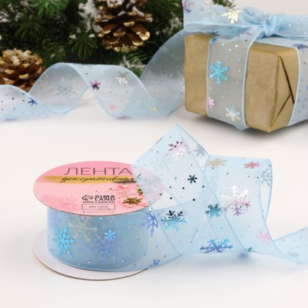 New Year! Kapron tape "Snowflakes", 40 mm, 9 ± 0.5 m, blue color
