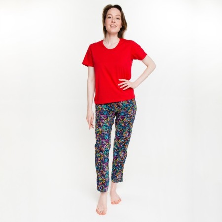Female set (T -shirt/pants), red/butterfly color, size 52