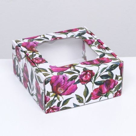 Self -charged box, with a window, "watercolor flowers", 19 x 19 x 9 cm set 5 pcs