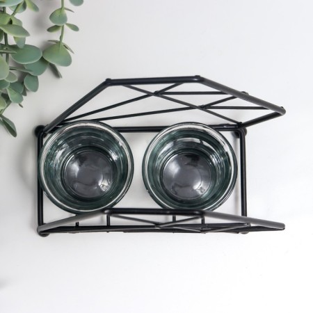 Summary Metal, glass for 2 candles "Loft. Trapezius" black 17x7.5x15.5 cm-3