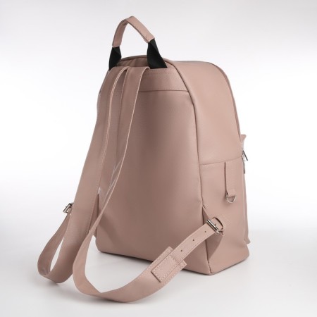 The backpack of the city Textura from eco -leather on lightning, external pocket, beige color-1