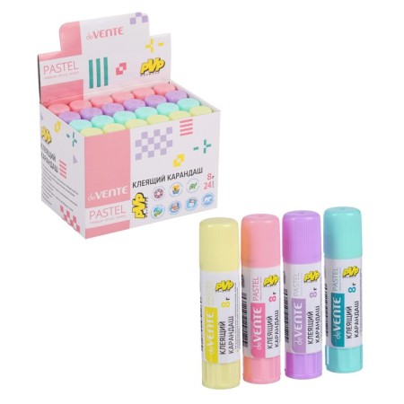 PVP-based glue, 8 g, Devente Pastel, quickly dries on paper, with a long shelf life, mix x 4 colors, cardboard box-1