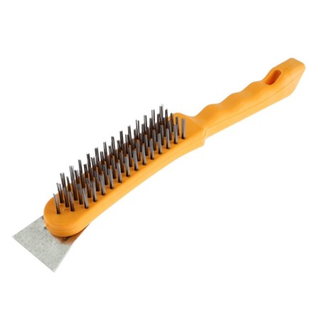 Metallic manual tundra brush, with a spatula, plastic handle, 5-row-5