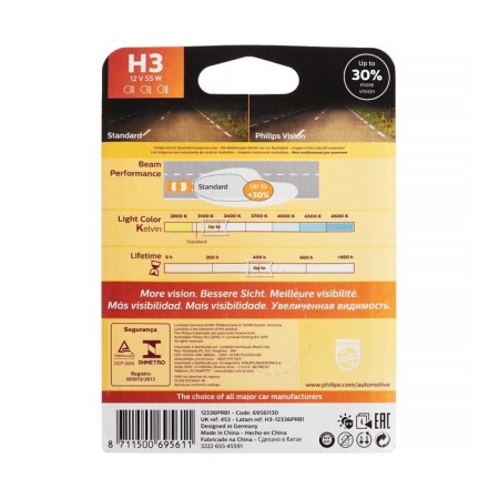 PHILIPS H3, 12 V, 55 W, PK22S lamp, +30% of light, Vision Premium, 12336PRB1-1