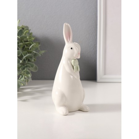 Souvenir Ceramics "White Rabbit with Green Bantic" 6x6.5x16.5 cm-1