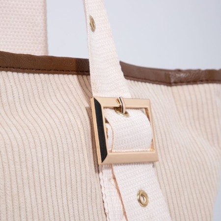 Zipper bag, external pocket, beige color-4