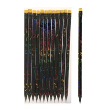 Black pencil with an eraser, hardness of HB, black body with a pattern