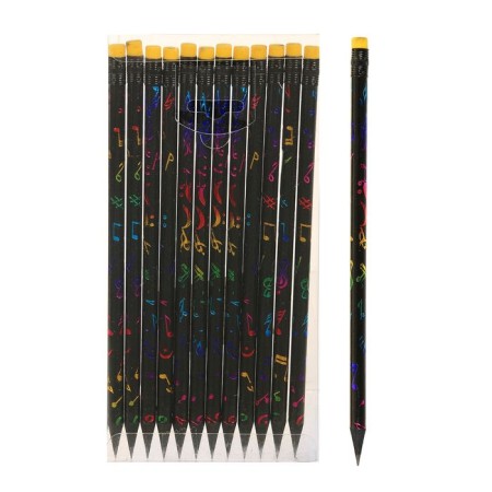 Black pencil with an eraser, hardness of HB, black body with a pattern