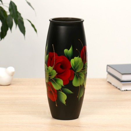 Vase rose with painting on painted glass, D-7; 10x23 cm-1