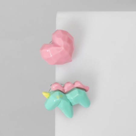 Earrings plastic "Abstraction" unicorn and heart, color-2