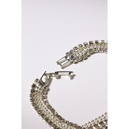 Bracelet with rhinestones "shining" a double thread with an interval, white color in silver, 18 cm-2