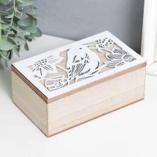 Шкатулка дерево "Птичка в цветах" бежево-белая 16х9,5х6,5 см