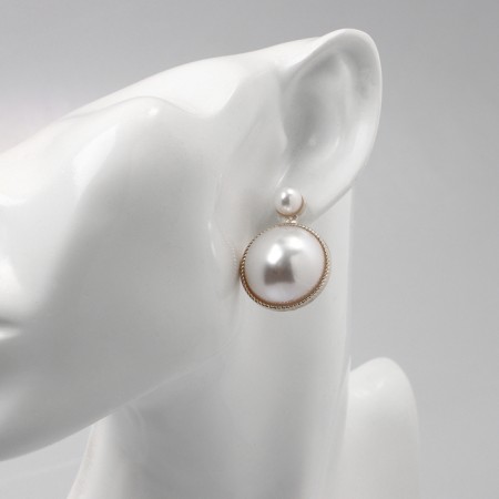 Earrings with pearls "splendor" two circles, white color in gold-4
