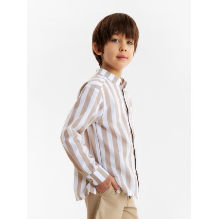 Shirt for a boy, minku: eco style, beige color/strip, height 158 ​​cm-2